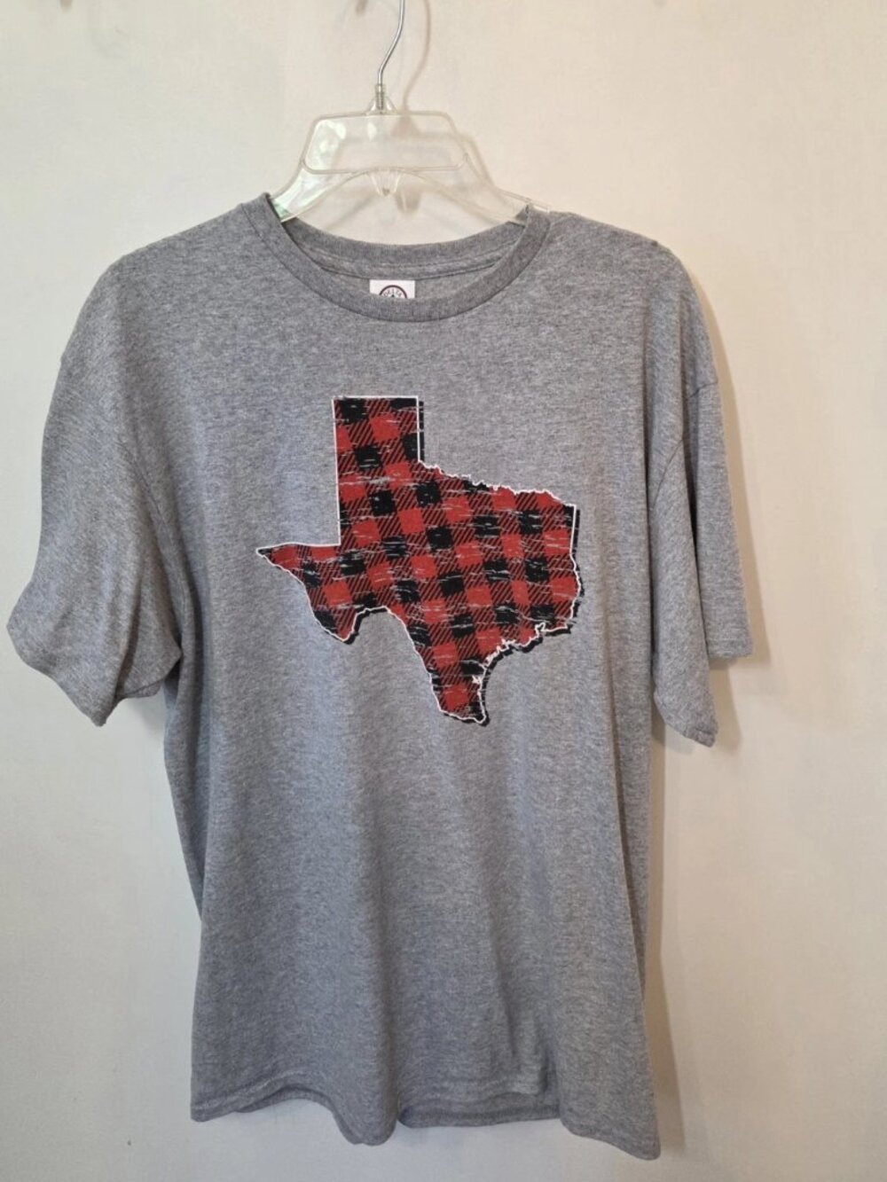 Women's Gray Tee T-Shirt Short Sleeve Buffalo Plaid State of Texas NWOT